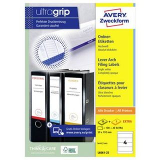 Etiquettes pour classeur Avery-Zweckform L6061-25 59 x 192 mm pack de 120, papier blanc