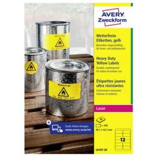 Étiquettes film polyester Avery Zweckform L6107-20, jaunes, 99,1 x 42,3 mm