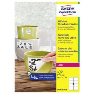 Étiquettes plastiques résistantes Avery-Zweckform, film polyester, 99,1 x 42,3 mm, 20 feuilles