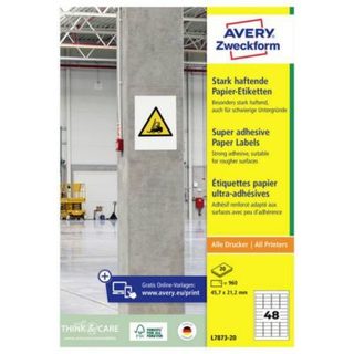 Étiquettes ultra-adhésives Avery Zweckform L7873-20, 45,7 x 21,2 mm