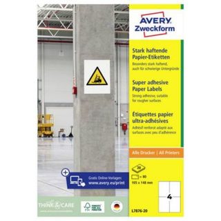 Etiquettes ultra-adhésives Avery-Zweckform L7876-20 105 x 148 mm, pack 80.