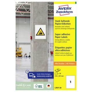 Etiquettes ultra-adhésives Avery-Zweckform L7877-20 210 x 297 mm - 20 feuilles, 400 étiquettes