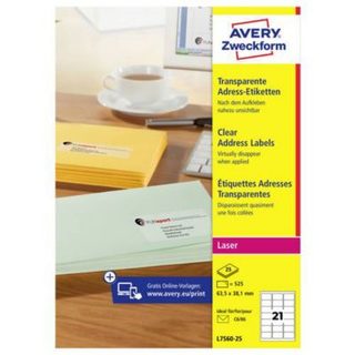 Avery-Zweckform L7560-25 étiquettes adresse transparentes 63,5 x 38,1 mm film polyester