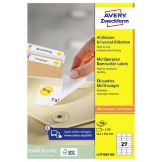Etiquettes universelles Avery Zweckform L4737REV-100 63,5 x 29,6 mm - lot 100 feuilles