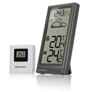 Station météo Bresser avec capteur extérieur, température intérieure & extérieure, tendance météo, alerte gel, horloge radio, gran