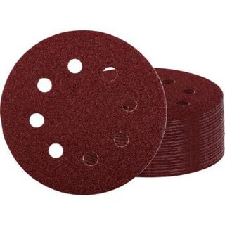 Disques abrasifs 125 mm grain 60, lot de 50, oxyde d'aluminium, velcro, 8 trous
