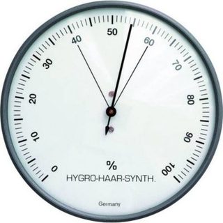 Hygromètre mécanique TFA Dostmann 44-2003 gris-blanc, boîtier plastique 103 mm, mesure jusqu'à 100 % HR.