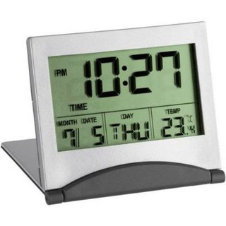 Réveil numérique pliable à quartz avec thermomètre, argent