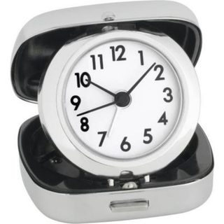 Réveil de voyage quartz pliable 60-1012 argent - boîtier métal chromé, cadran blanc, 1 alarme