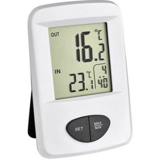 Thermomètre radiopiloté TFA Dostmann Base blanc - station avec capteur externe, affichage numérique et horloge
