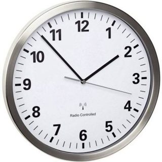 Horloge murale TFA Dostmann radiopilotée 30,5 cm cadran blanc cadre acier inoxydable silencieuse