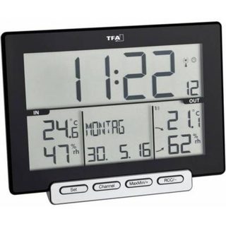 Thermo-hygromètre radiopiloté Trinity noir - écran numérique, capteur externe, horloge DCF77