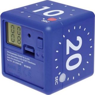 TFA Dostmann CUBE - Minuteur numérique cube bleu, 4 durées préprogrammées, affichage rotatif