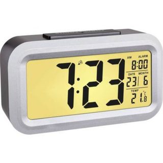 Réveil radiopiloté LUMIO PLUS 60.2553.01 - noir et argent, écran LCD rétroéclairé