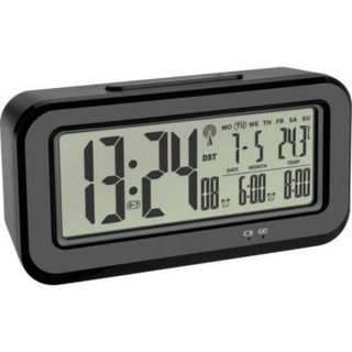 Réveil radio-piloté TFA Dostmann 60.2554.01 noir, grand écran numérique, 2 alarmes, snooze