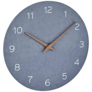 Horloge murale analogique quartz 29,7 cm bleu, cadran MDF et aiguilles en noyer