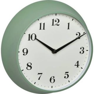 Horloge murale radiopilotée analogique 27 cm x 8,2 cm - boîtier métal vert, verre, trotteuse