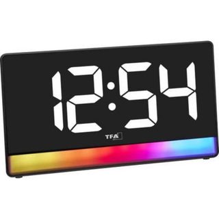Réveil numérique à quartz noir 60.2051.01 avec lumière d'ambiance et port USB de charge