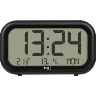Réveil numérique NOCTA 60.2052.01 noir, grand écran LCD, affichage 24h et température intérieure