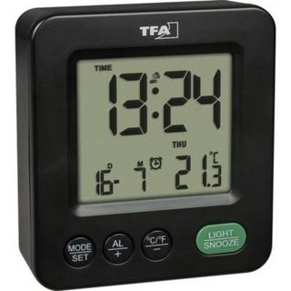 Réveil radio-piloté numérique TFA NOX 60.2567.01 noir, compact, affichage date et température