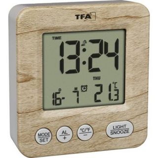 Réveil radio-piloté TFA Dostmann NOX 60.2567.08 bois marron, compact et portable
