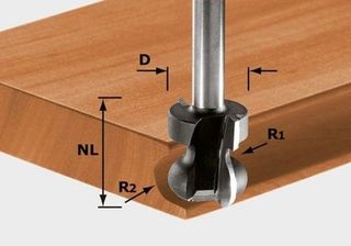 Fraise Festool HW pour poignée moulurée, queue de 8 mm, D22/16/R2,5+6, 491140