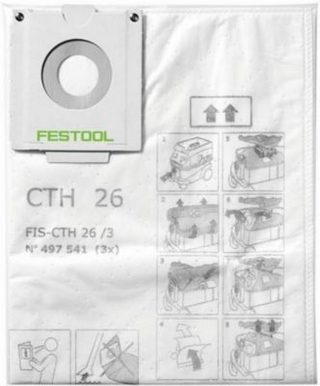 Sac filtre de sécurité FESTOOL FIS-CTH 26 - pack de 3 sacs - compatible CTH 26 - catégorie H - 497541