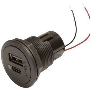 Prise double USB-C/USB-A ProCar pour véhicule, 12/24 V, sortie 5 V 3,6 A.