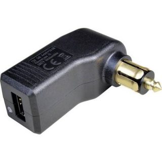 Fiche mâle USB coudée standard 12/24 V, sortie 5 V DC 3 A, témoin LED.