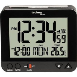 Réveil radiopiloté WT 195 noir - affichage 12/24 h, date, température, veilleuse, pile AA