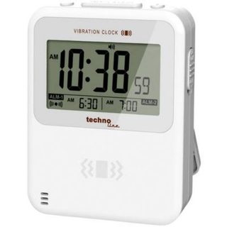 Réveil digital WT 350 à quartz blanc, 2 alarmes réglables, sonore ou vibrante, snooze.
