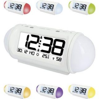 Réveil radiopiloté WT 499 blanc - 2 alarmes, affichage digital, lumière progressive