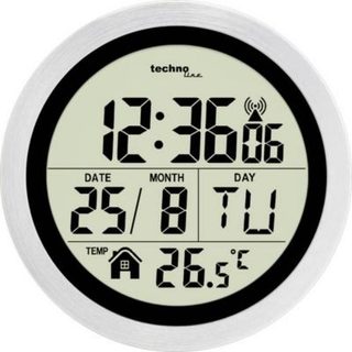 Horloge radiopilotée WT3005 ronde 14,7 cm - affichage numérique 24 h, aluminium, IP24