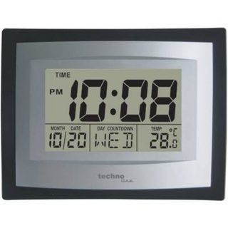 Horloge murale numérique quartz 22 x 17 x 3,5 cm boîtier argent/noir cadran vert