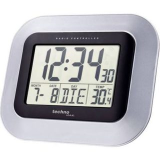 Horloge murale radiopilotée numérique WS 8005 - boîtier argent/noir, cadran vert-jaune, 180 x 228 x 28 mm