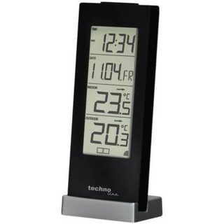 Thermomètre radiopiloté WS 9767 noir - affichage numérique, horloge DCF77, capteur inclus