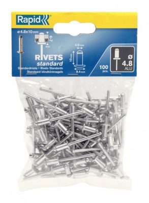 Lot de 100 rivets aluminium Diam.4.8 x H.10 mm RAPID