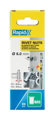 Ecrous à sertir Rapid M6, lot de 20 pièces