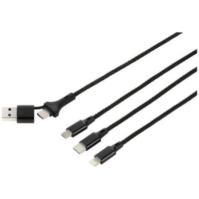 Câble de charge et synchronisation USB 2.0, 2 m, USB-A et USB-C vers Micro-B et Lightning