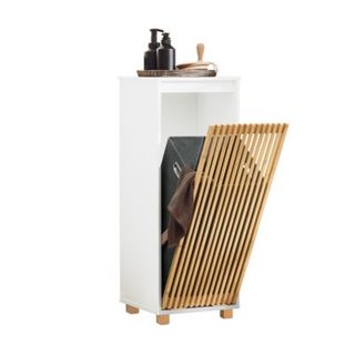 Armoire à Linge avec 1 Panier à Linge Amovible, Porte en Bambou, BZR126-W, SoBuy
