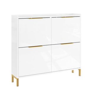 SoBuy Meuble à Chaussures Blanc 4 Portes Pliable avec Poignées Dorées