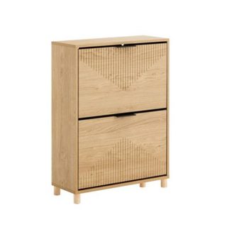 SoBuy Meuble à chaussures 2 portes, chêne clair 60x24x83cm Nordique FSR200-II-N