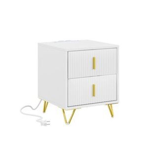 SoBuy Chevet avec 2 tiroirs et prise électrique blanc 40x40x47 cm FBT115-E-W