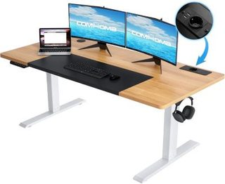 Bureau Assis Debout Électrique 140 x 60, Table Réglable en Hauteur, Fonction Mémoire 2 Hauteurs, pour Le Bureau, la Chambre, Bois