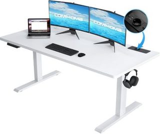 Bureau Assis Debout Électrique 140 x 60cm, Table Réglable en Hauteur, Fonction Mémoire 2 Hauteurs, Blanc