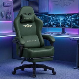 Chaise gaming large en PU, appui-tête et soutien lombaire amovibles, dossier 160 degres, repose-pieds, travail et gaming