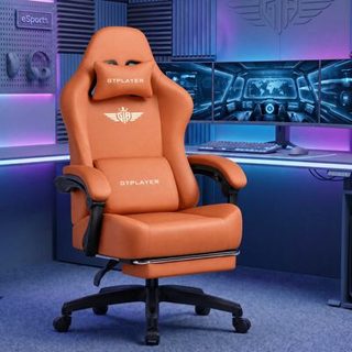 Chaise gaming large en PU, appui-tête et soutien lombaire amovibles, dossier 160 degres, repose-pieds, travail et gaming