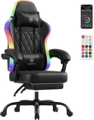 Chaise Gaming, Chaise Bureau, avec Barre Lumineuse LED, Chaise Ergonomique en Polycarbonate avec télécommande, Supporte 150 kg