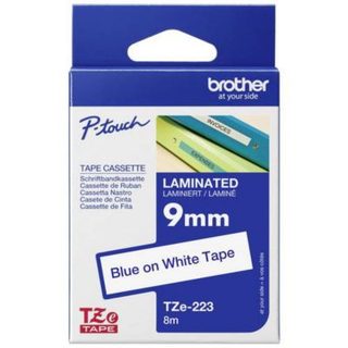 Ruban lamine Brother TZe-223 9 mm bleu sur blanc 8 m