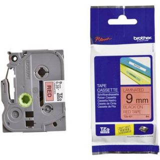 Etiquette Brother TZe-421 PET ruban laminé 9 mm x 8 m noir sur rouge